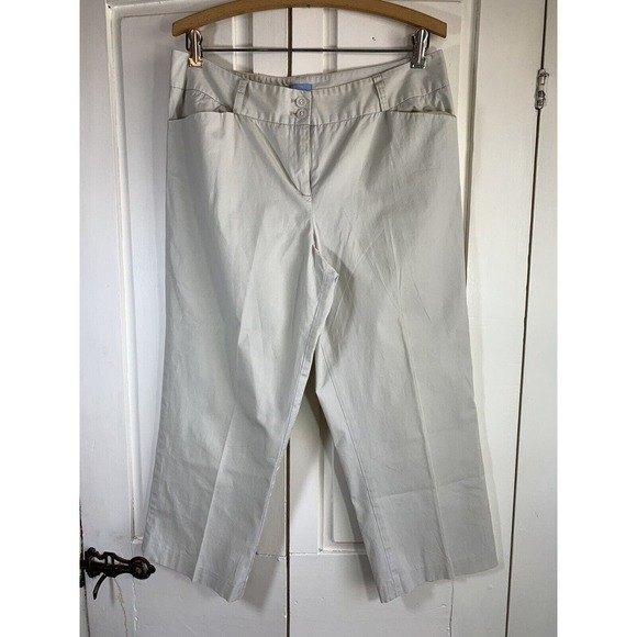 J McLaughlin Pants Women's 12 Cotton‎ Stretch Cropped Chino Khaki Stretch Preppy - Picture 1 of 11